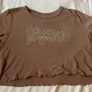 Large PS/LA mushroom and flower brown shirt